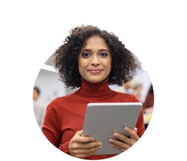 Woman holding tablet computer