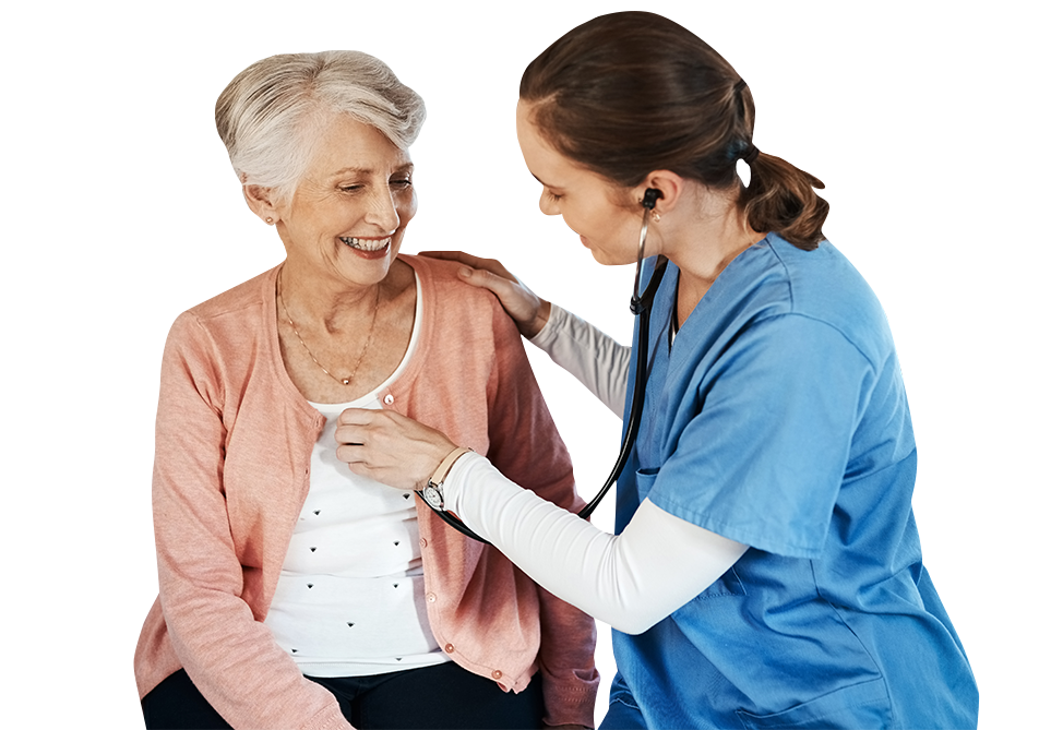 Nurse listening to patient's heartbeat