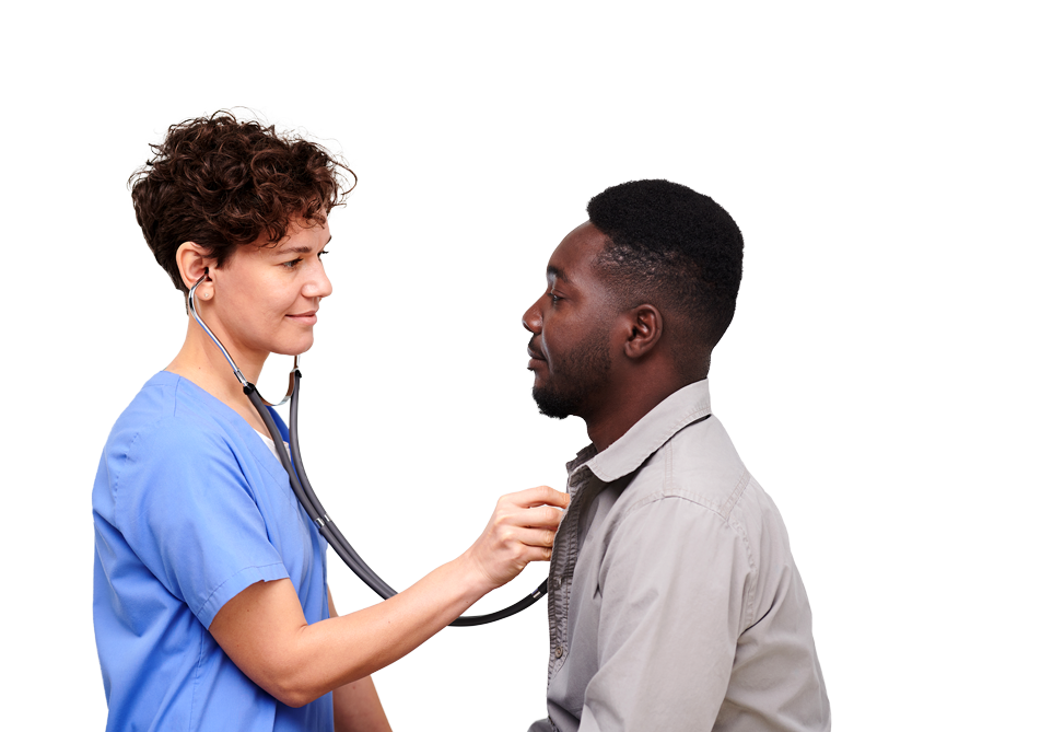 Female respiratory therapist listening to patient's breathing