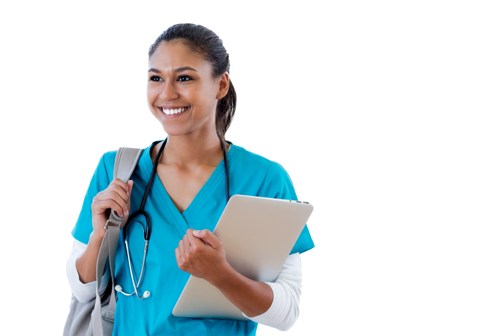 Travel nurse with bag and folder