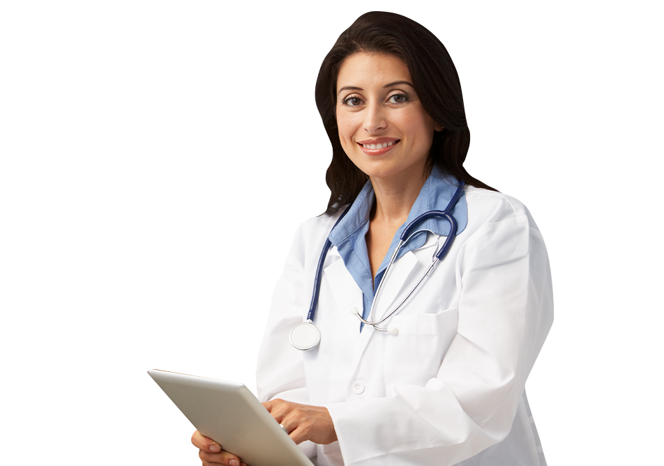 Female physician using tablet computer