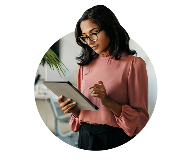 Woman using tablet computer