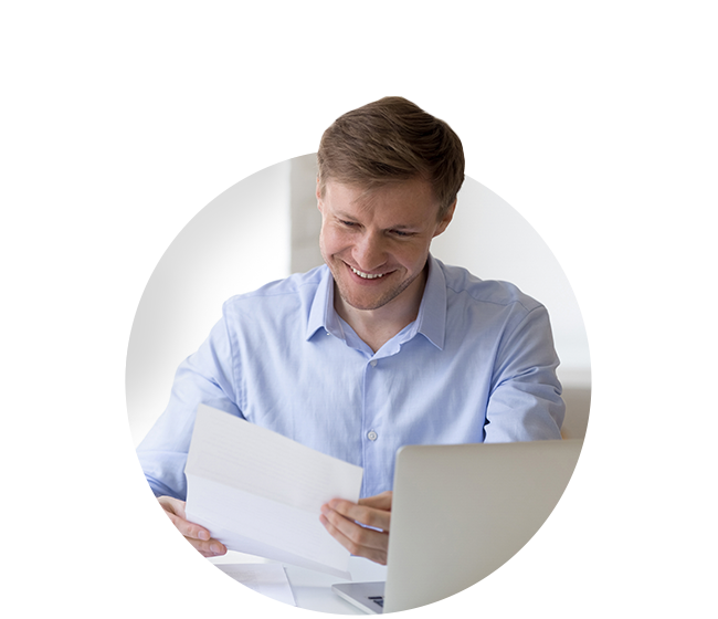 Business man looking at letter